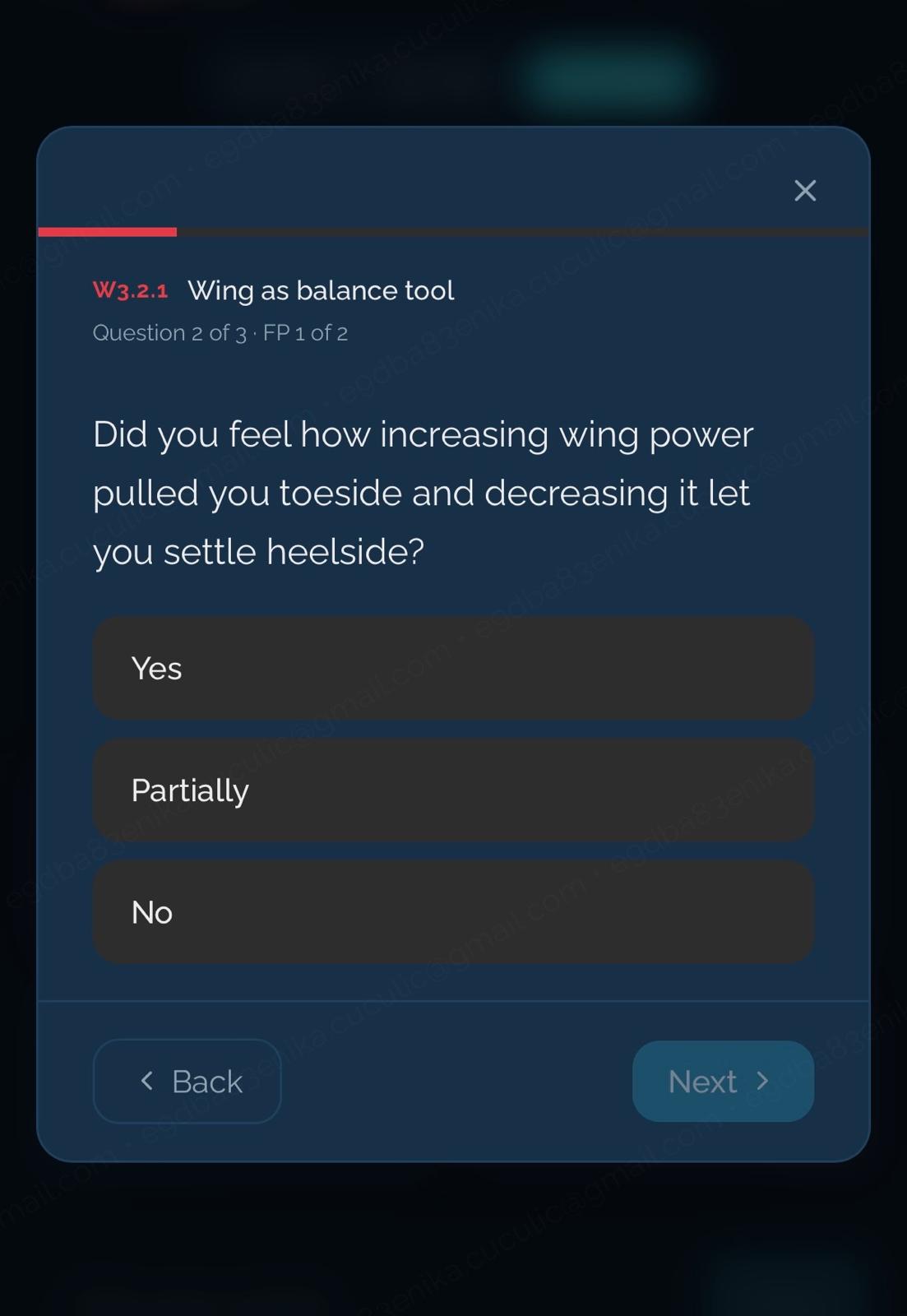 WindCoach post-session log — conditions, questions per focus point, mental check, free notes